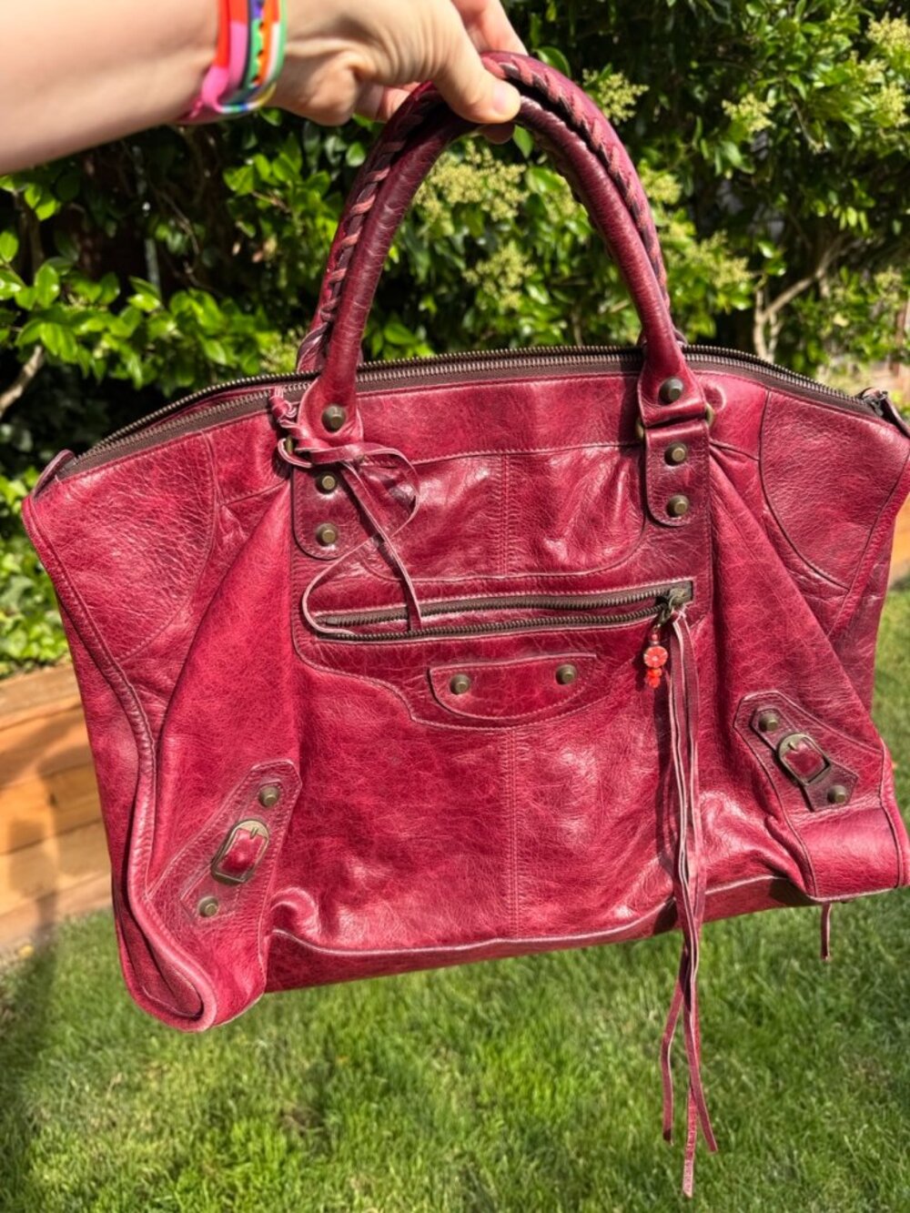 Auth Balenciaga F/W 2005 "Z" Tag B Chevre Goat Red Burgundy Bordeaux Work Bag